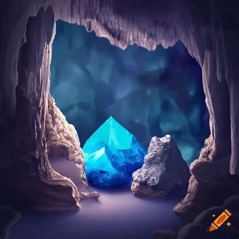 Blue crystal cave with a treasure chest