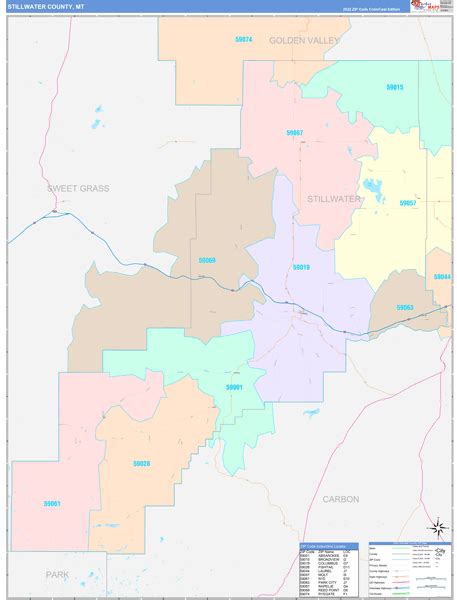 Stillwater County, MT Wall Map Color Cast Style by MarketMAPS - MapSales