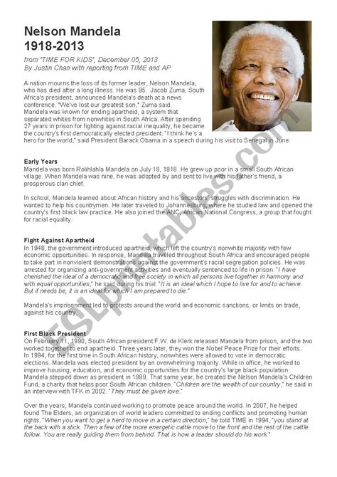 Nelson Mandela : a biography - ESL worksheet by MarionMG