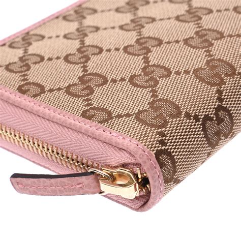 Gucci Round Fastener Long Wallet Outlet Beige Pink Women's GG Canvas ...