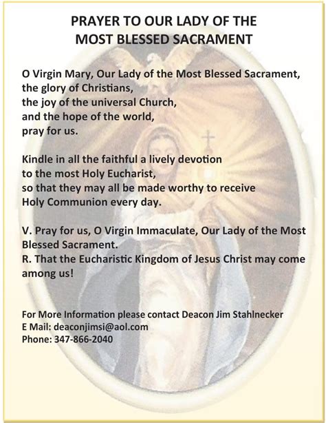 Our Lady of the Most Blessed Sacrament prayer card English-2 - Diocesan Rosary Congresses