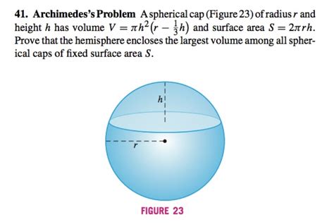 Solved A spherical cap (Figure 23) of radius r and height h | Chegg.com