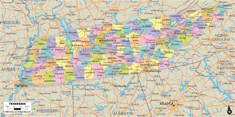 Detailed Political Map of Tennessee - Ezilon Maps