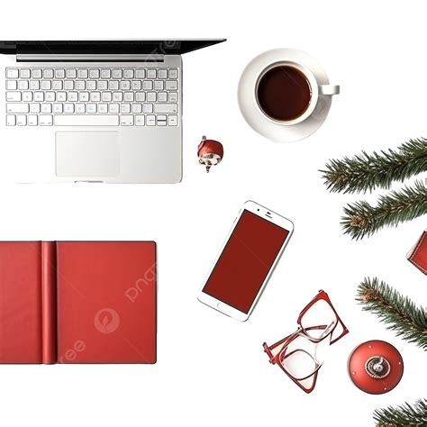 Office Table With Devices, Supplies And Christmas Decor, View From Above, Laptop Keyboard PNG ...
