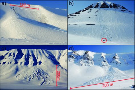 Types of avalanches. a) Slab avalanche on Nordenskiöldtoppen ...