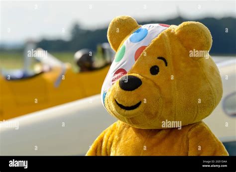 Pudsey Bear at the Children in Need Little Gransden airshow. Person in plushy bear costume Stock ...