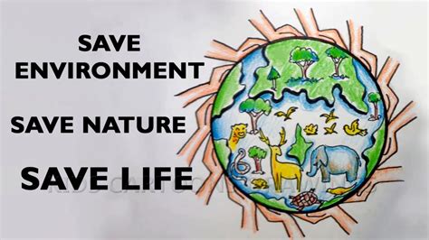 How to Draw Save Environment / Save Earth / Save Life / Save Animals Poster Drawing Step by Step ...