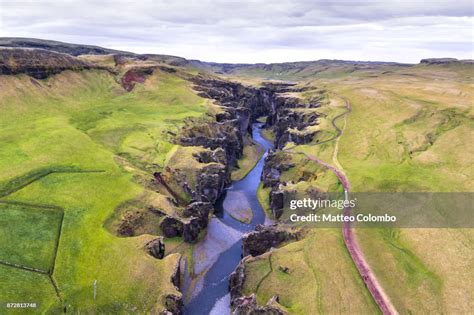 Aerial Drone View Of Fjadrargljufur Canyon Iceland High-Res Stock Photo ...