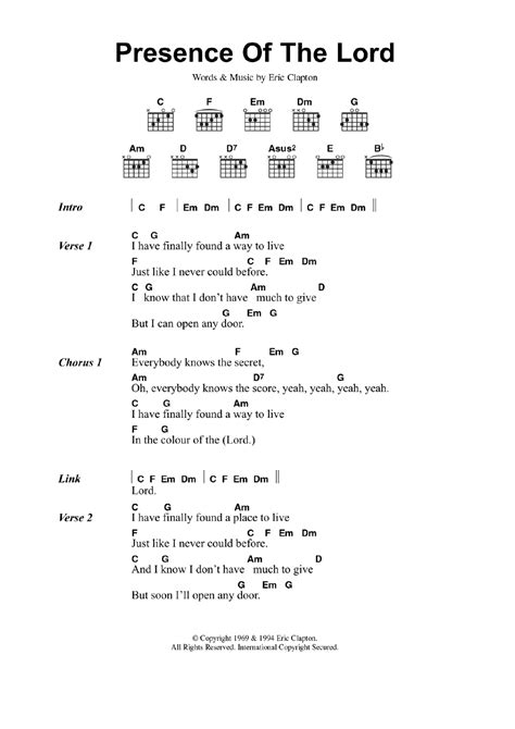 Presence Of The Lord Sheet Music | Eric Clapton | Lyrics & Chords