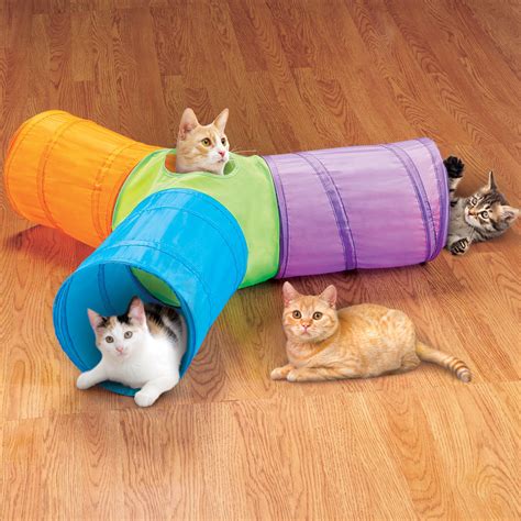 3-Way Pop Up Cat Tunnel with Hanging Toys, Entertainment for Cats, Folds Flat for Easy Storage ...