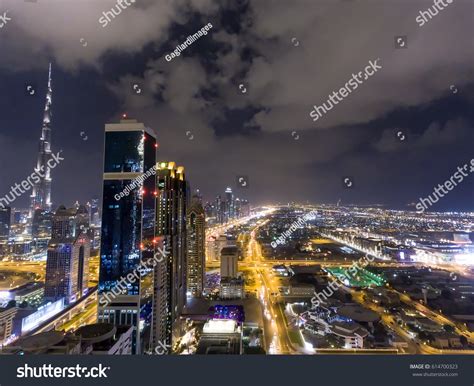 Aerial Night View Downtown Dubai Skyline Stock Photo 614700323 ...