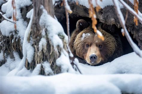 Bear Hibernating in a Cave during Winter Stock Image - Image of nature, wildlife: 292648261