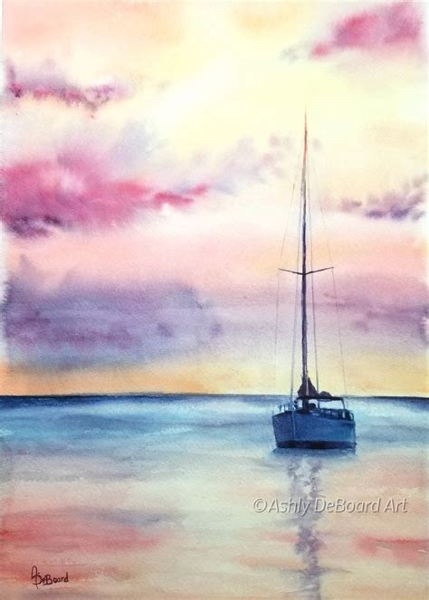 watercolor sunset sail boat / Ashly DeBoard Art | Watercolor sunset, Watercolor art landscape ...