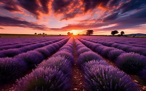 Premium AI Image | Lavender fields in the sunset