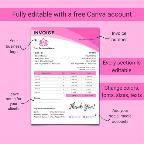 Pink Professional Invoice Template, Printable Small Business Invoice ...