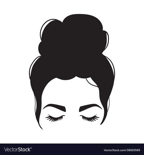 Woman messy bun silhouette with hair Royalty Free Vector