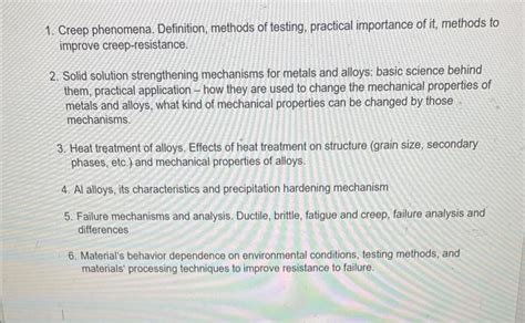 Solved 1. Creep phenomena. Definition, methods of testing, | Chegg.com