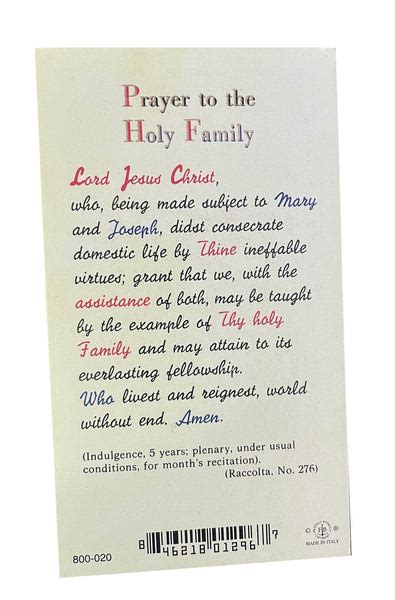 Prayer Card - Prayer to the Holy Family | New Norcia Museum Gift Shop