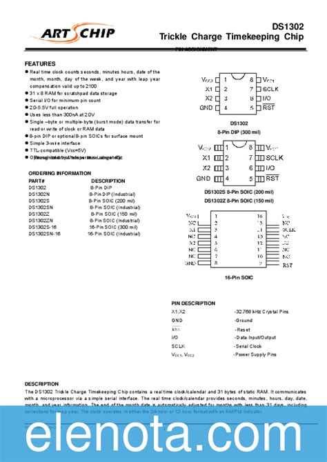 DS1302 Datasheet PDF (420 KB) ArtsChip | Pobierz z Elenota.pl