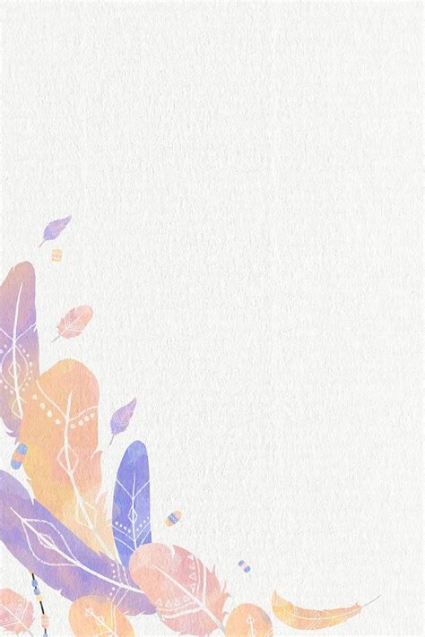 Bohemian side border psd pastel purple watercolor feather | free image by rawpixel.com ...