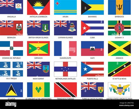 25 Caribbean Flags. Complete set of all caribbean countries Stock ...