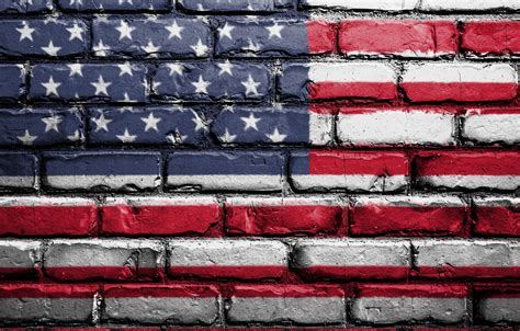 Wallpaper red, wall, USA, white, blue, art, textures, flag, paint, brick, America, symbolism ...