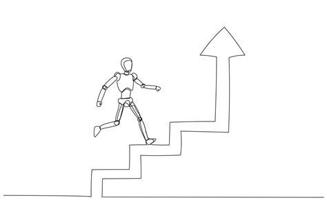Robotic or humanoid figure climbing upward steps, symbolizing technological progress, self ...