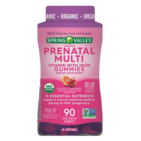 Spring Valley Organic Prenatal + Iron Multivitamin Vegetarian Gummies ...