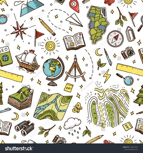 Geography symbols seamless pattern. Equipments for web banners ...