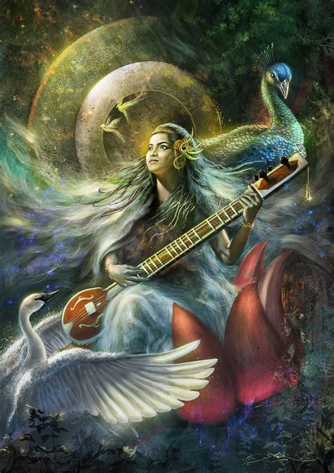 The Hindu Goddess of Music, Anik Biswas | Goddess art, Hinduism art, Hindu art