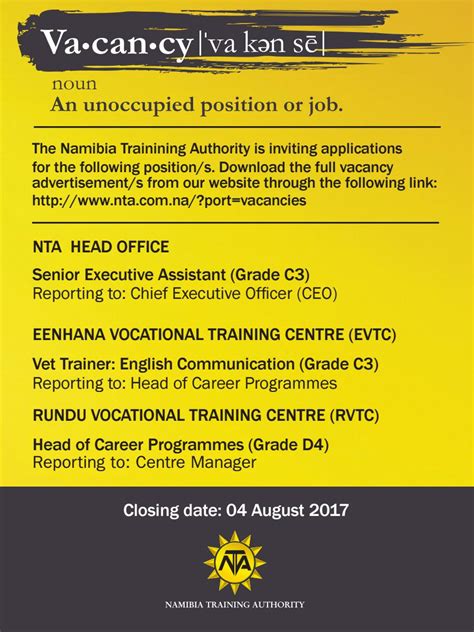 Namibia Training Authority Vacancies - July 2017 by Yippee Digital - Issuu