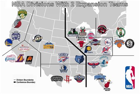 A 32-team nba with seattle and vegas in the west and minnesota in the ...