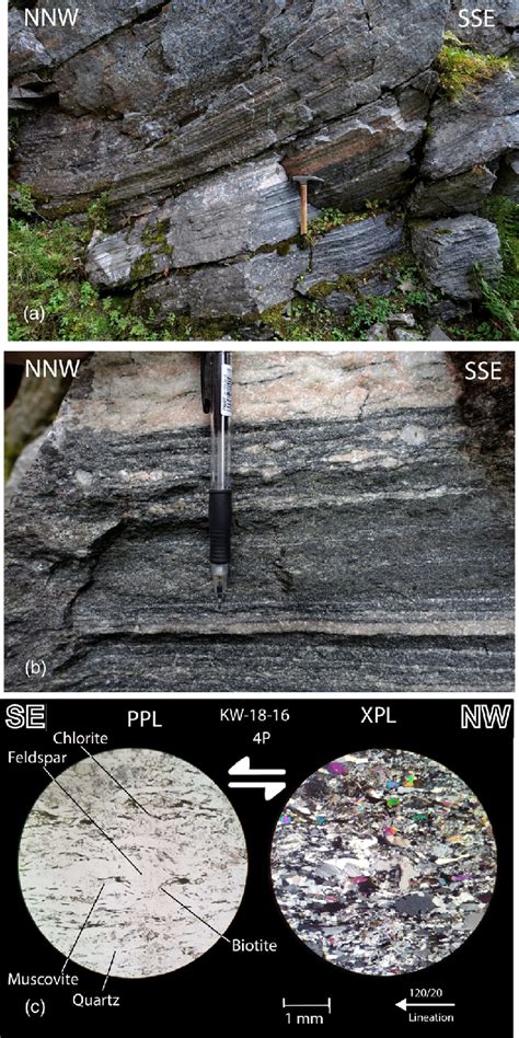 Dominant gneiss types in the Kvitenut Allochthon. (a) Banded gneiss in... | Download Scientific ...