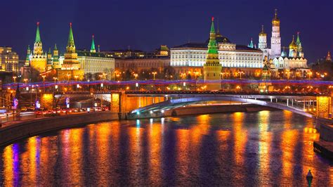 Moscow, Russia, city night, Kremlin, river, lights wallpaper | travel ...