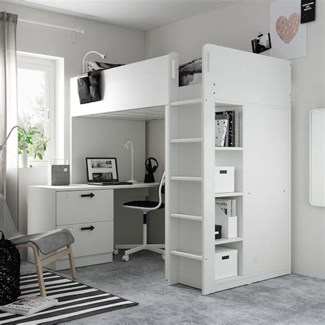 SMÅSTAD loft bed, white green/with desk with 3 drawers, 90x200 cm - IKEA