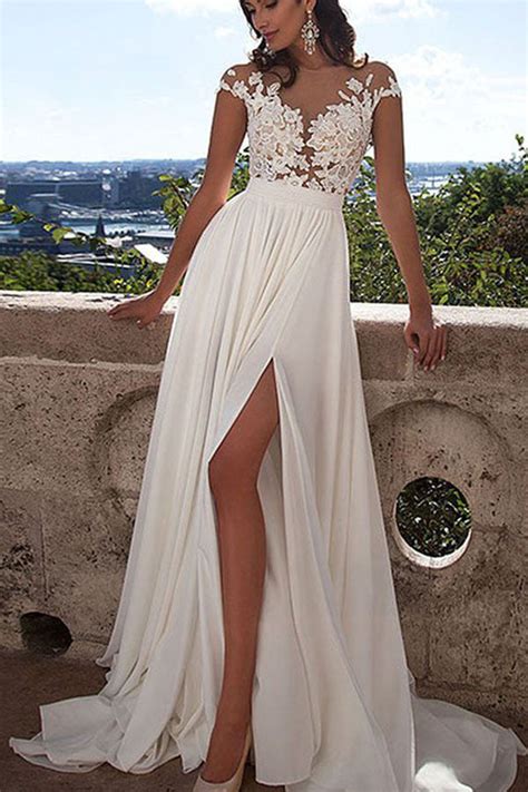 Long White Lace A-Line Prom Dress,Sexy Wedding Party Dress,Prom Dress ...