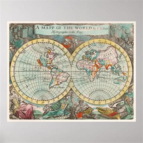 Decorative World Map Poster | Zazzle