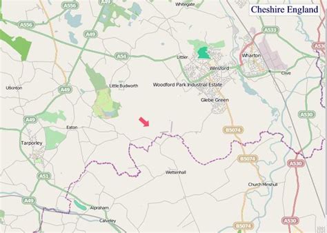 A Map of Cheshire England. Cheshire UK Map