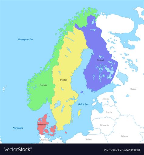 Map of northern europe with borders Royalty Free Vector