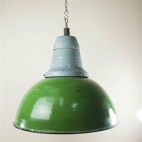 Hall Lighting, Vintage Pendant Lighting, Industrial Lamps, Old Factory, Enamel Paint, Green ...