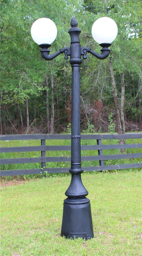 Garden Commercial Pole Light with Two Arms Acorn or Ball Shades Antique Style - The Kings Bay