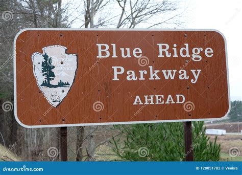 Blue Ridge Parkway Sign on the Road in North Carolina Mountains Stock ...