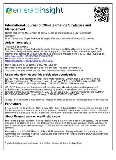 (PDF) International Journal of Climate Change Strategies and Management Human mobility in the ...