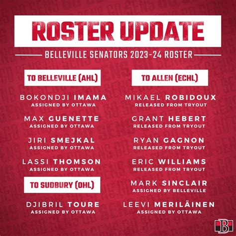 Belleville Senators issue preseason roster update – Belleville Sens