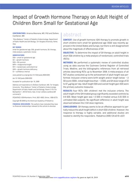 (PDF) Impact of Growth Hormone Therapy on Adult Height of Children Born Small for Gestational Age