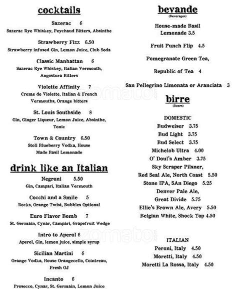 Menu at Trattoria Marcella restaurant, St. Louis, Watson Rd