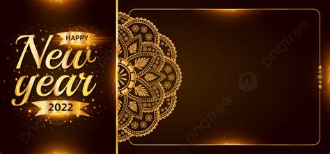 Happy New Year 2022 Golden Mandala Background Greeting Card With Light Effect Empty Box ...