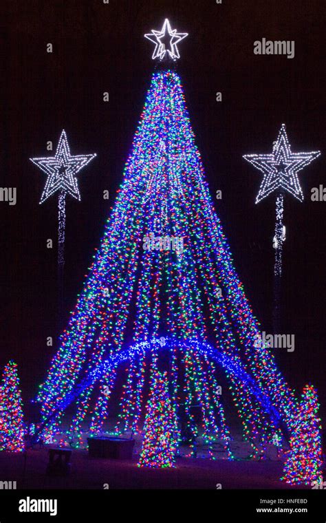 Christmas tree lights at Meadowlark Botanical Gardens - Winter Walk of Lights Stock Photo - Alamy