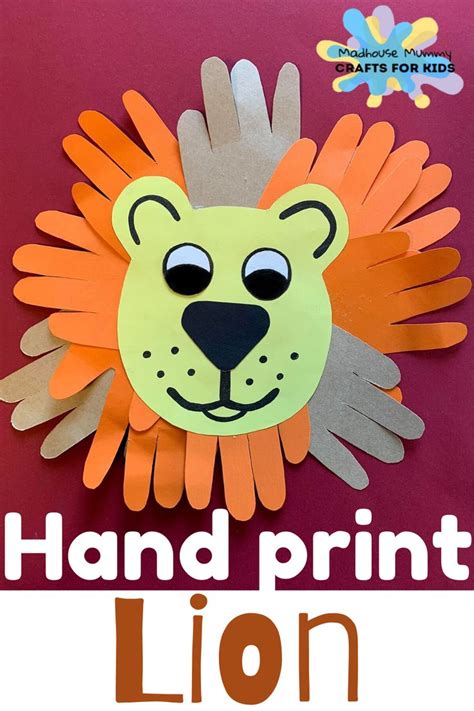 Fluffy paper hand print lion zoo craft for kids. | Safari crafts ...