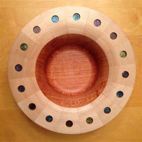 Lacewood bowl with maple rim and inlaid stained glass | Wood turning projects, Wood turning ...